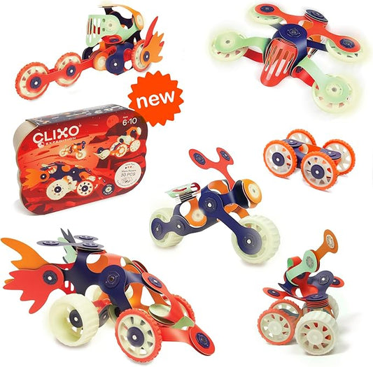 Clixo Mars Rover Pack - Glow-in-The-Dark Wheels Magnetic Building Toy - 30 Flexible Magnet Pieces for Galactic Exploration & Adventure. Award-nominated STEM Toy. Kids Gift & Travel Toy. Ages 6+ [New]