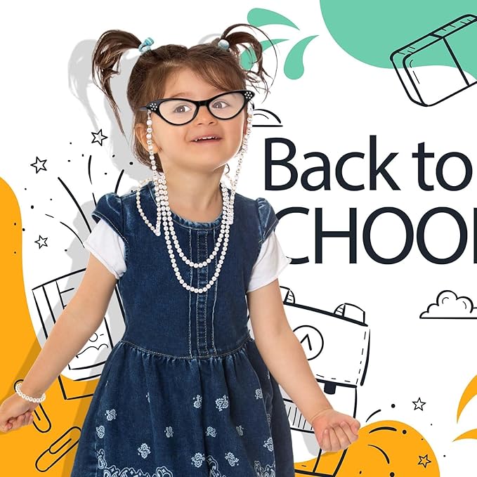 Kavoc 4Pcs Old Lady Costume Accessories Granny Grandma Dress up Eyeglasses Beaded Chain Faux Pearl Bead Necklace and Bracelet