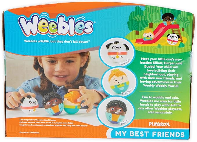 Playskool Weebles My Best Friends - Weeble Wobble Preschool Toy for Toddlers, 2 Weebles Characters + 1 Weebles Pet Dog for Kids Ages 12 Months and Up