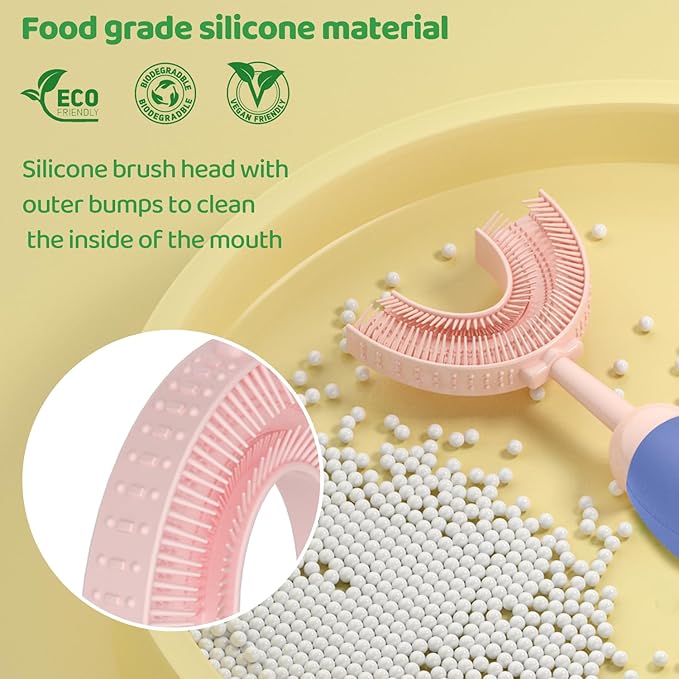 Toddler Toothbrush, U-Shaped Kids Toothbrush for 2-7 Years, Toddler Toothbrush with Food Grade Soft Silicone, 360° Manual Whole Mouth Toothbrush for Kids