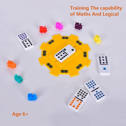 Double Fiffteen Mexican Train Dominoes,Mexican Train Double 15 Dominoes Set Colored Dot,Dominoes set for adult,Classic Board Game,136 Tiles, 9 Trains, Deluex Octagon Hub, Aluminum Case (2-10 player)