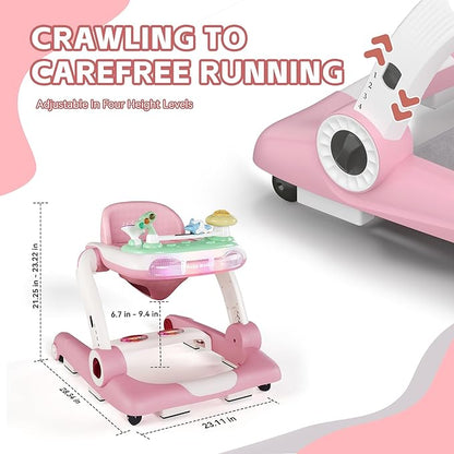 Baby Walker with Wheels, 5 in 1 Walker for Baby Boy Girl 6-12 Months with Bouncer, Music and Lights Baby Jumper Activity Center, Adjustable Height Speed, Push Walker for Ages 6-18 Months Toddler