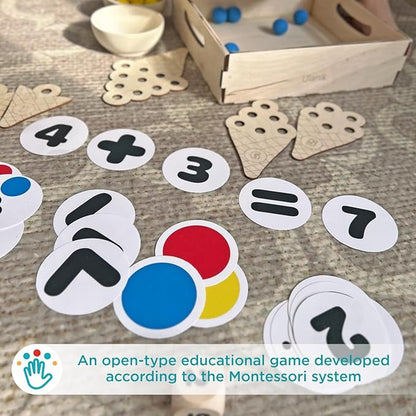 Ulanik Sweet Counting Toddler Montessori Toys for 3 Year Old + Kids Wooden Matching Game for Learning Color Sorting and Counting — 30 Balls, 0.98 in