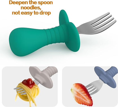 4 Pieces Toddler Forks Baby Forks, Kids Silverware Set with Silicone Handle, 18/8 Stainless Steel Children Safe Forks, BPA Free, Anti-Choke Design, Fork Cutlery Set For Kids