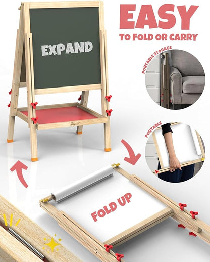 JOYOOSS Easel for Kids Art Easel Kids Easels for Toddlers Easel, Toddler Art Easel Dual-Sided Adjustable Wooden Magnetic Board for Kids Easel for Toddlers 3-4 Years and Art Easel for Kids Ages 4-8