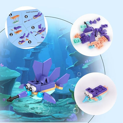 12 In 1 Pre Filled Sea Creatures Building Block Set-12 Pcs Mini Building Blocks Toys, STEM Building Blocks Toys, Classroom Prize Toys, Party Favor for Kids,Birthday,Goodie Bags,Carnival Prizes