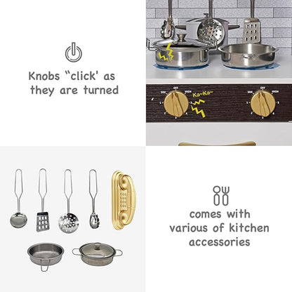 Wooden Play Kitchen Toy Set with Light, Kids Children Pretend Toy Kitchen Playset with Sink Play Toy,Oven Microwave,Toddler Cooking Set Toy for Ages 1-3 2-4 4-8 Baby Girls Boys (Espresso)