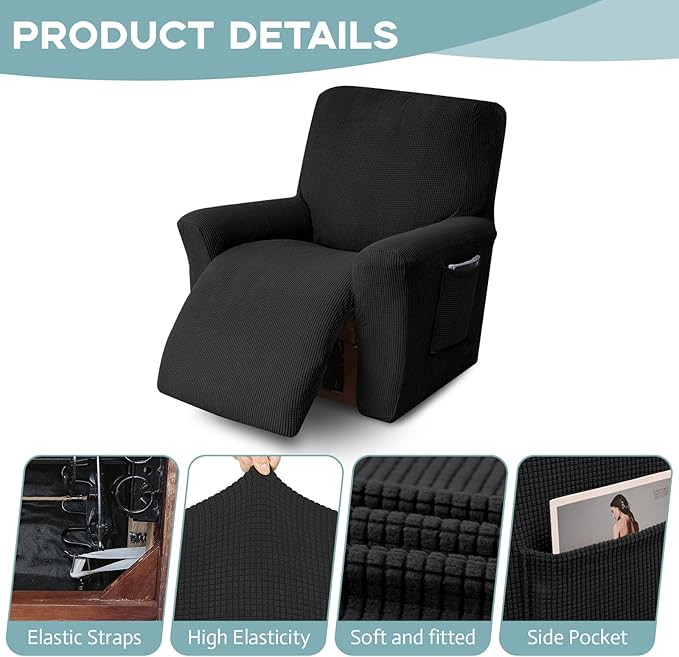 Recliner Chair Cover Lazy Boy Recliner Covers Recliner Covers for Recliner Chair 1 Piece Furniture Protector Prevent wear and pet Hair（Recliner,Black）
