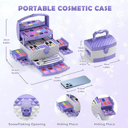 GirlsHome Kids Makeup Set for Girl 56 Pcs Washable Real Cosmetic, Non-Toxic Frozen Toys Toddler Makeup Kit, Frozen Princess Dress up Kit Christmas & Birthday Girl Gift for 3-12 (Frozen Purple)