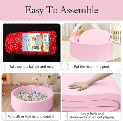 SHJADE 47.2"x 13.8" Foam Ball Pit, Large Ball Pits for Toddlers, Soft Round Playpen Ball Pool for Kids, Ideal Gift for Child Indoor and Outdoor Game, Pink(Balls not Included)