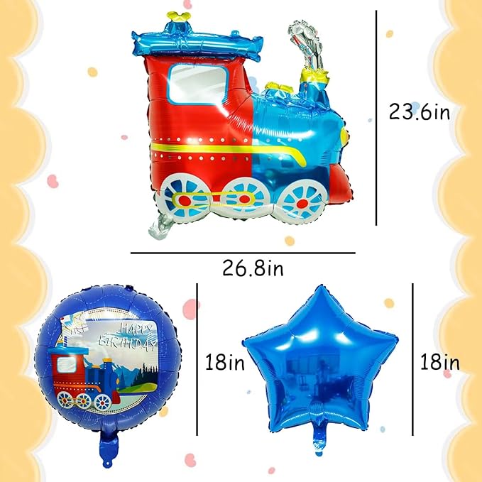5PCS Jumbo Blue Train Foil Balloons Set Train Themed Party Supplies Baby Shower Boy Birthday Party Decor