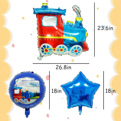 5PCS Jumbo Blue Train Foil Balloons Set Train Themed Party Supplies Baby Shower Boy Birthday Party Decor