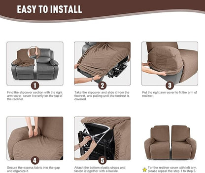 KinCam Recliner Covers, Stretch Reclining Chair Covers, Recliner Sofa Slipcovers Stripe Jacquard Recliner Couch Covers Furniture Protector Covers for Pet Kid (2 Seater, Light Coffee)