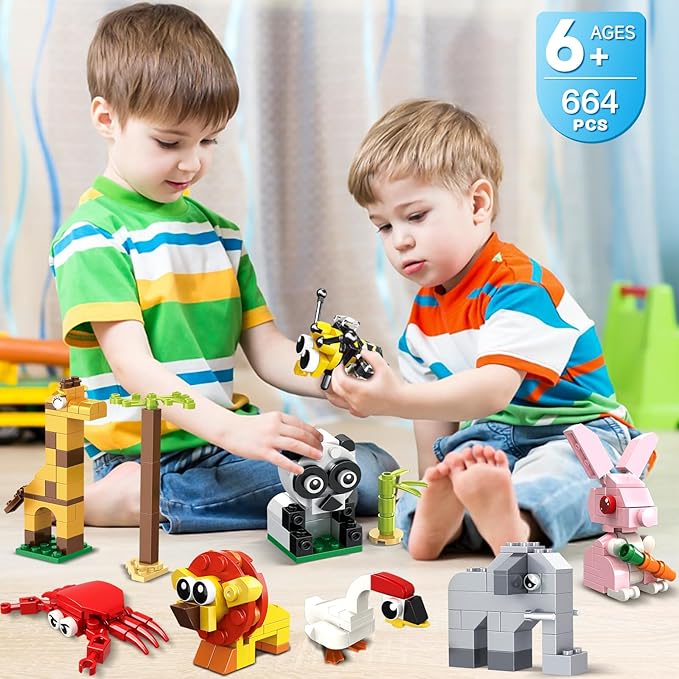 HOGOKIDS Party Favors for Kids - 20 Pack Animals Building Blocks Toy for Easter Gifts Goodie Bags Stocking Stuffer Classroom Prizes Building Set, Valentines Day Birthday Gift for Boys Girls Ages 6-12+