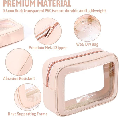 YOPCDJ 3Pack Clear Toiletry Bag,TSA Approved Travel Makeup Pouch with Zipper for Cosmetics and Toiletries，Diaper Bag Organizer Pouch Set，Women's Purse Organizer and Clear Car Bag