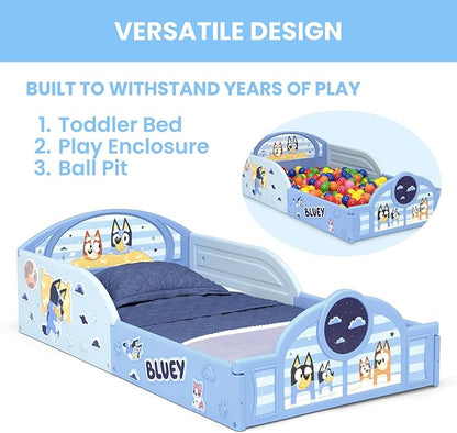 Delta Children - Bluey 4-Piece Toddler Room-in-a-Box Set – Includes Sleep and Play Toddler Bed, Table, 1 Chair and Fabric Toy Box, Blue