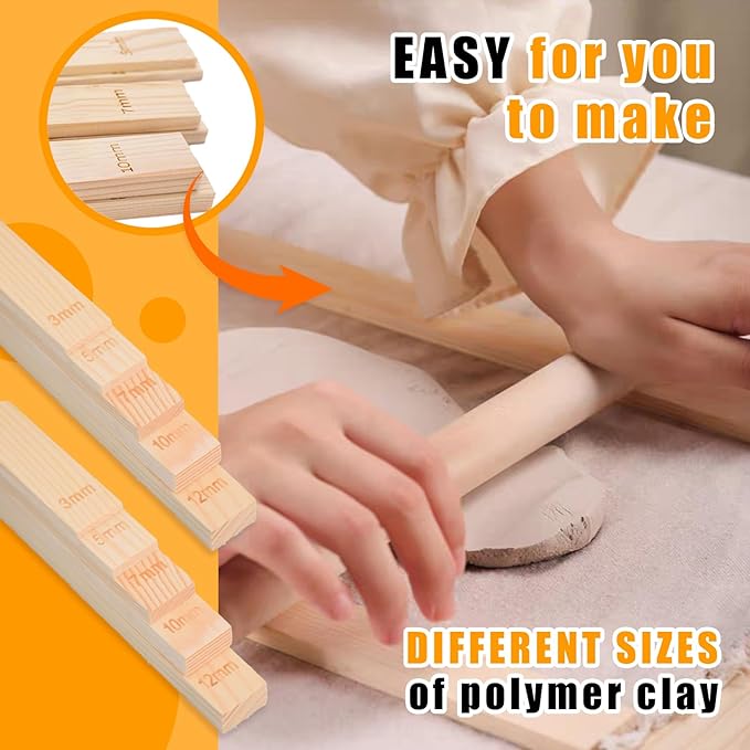 10 Pcs Wooden Pottery Rolling Pin Guides Set,5 Sizes Clay Tools for Precise Clay Thickness Control,Ceramic Tools for Precise Polymer Clay Thickness Measuremen
