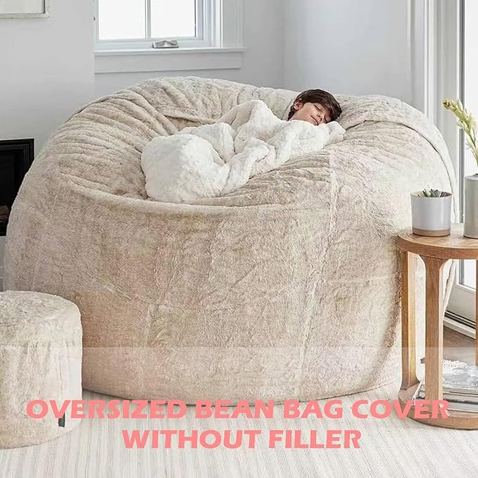 BCU 6FT Bean Bag Chair for Adults and Kids Without Filler Giant Stuffed Animal Storage Cover Soft Faux Fur Floor Chair Cover for Bedroom Living Room, Brown