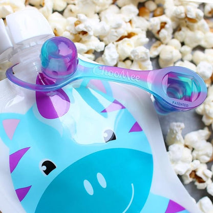 ChooMee SoftSip Food Pouch Top | Baby Led Weaning | No Spill Flow Control Valve, Protects Childs Mouth, 100% Silicone, BPA Free | Swirl Colors, 4 CT