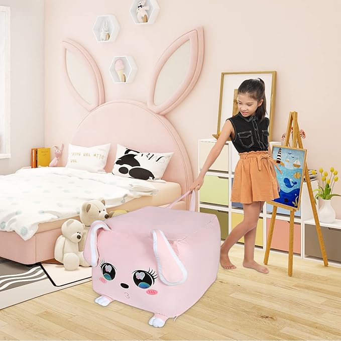 Big Ear Rabbit Toy Organizers and Storage, Cute Bean Bag Chair Pink for Girls Room Decorations, Large Size 22x24 Inch Velvet Extra Soft, Cover ONLY