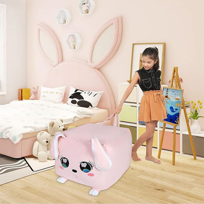Big Ear Rabbit Toy Organizers and Storage, Cute Bean Bag Chair Pink for Girls Room Decorations, Large Size 22x24 Inch Velvet Extra Soft, Cover ONLY
