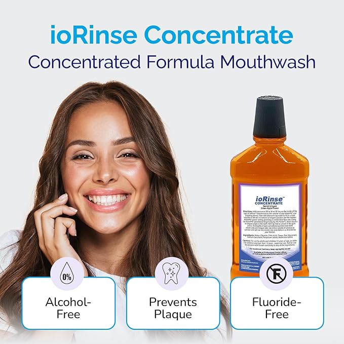 ioRinse Concentrated Irrigant with Active Molecular Iodine, Alcohol-Free Dental Irrigant, for use with Waterpik Water Flossers, and All Other Oral Irrigation Devices