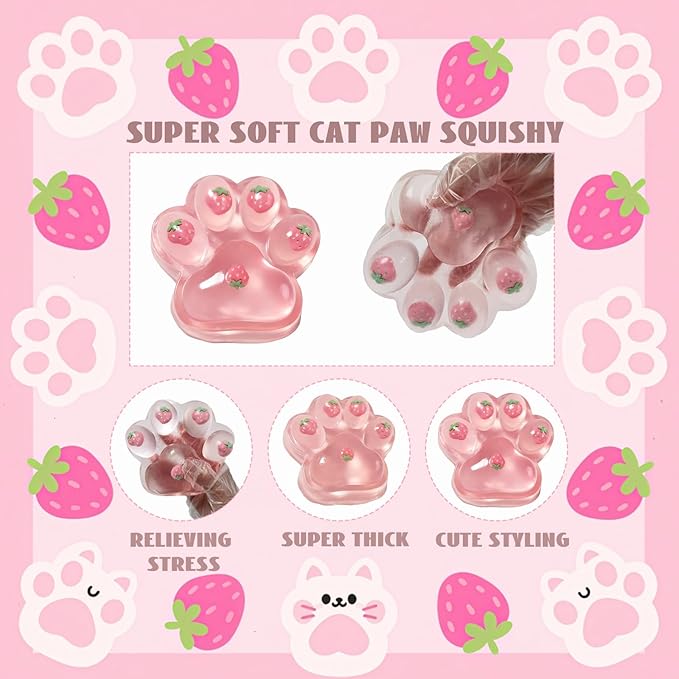 Large Cat Paw Taba Squishy Big Squeeze Toys 5-inch Strawberry Pink Cute Fufu Squishy Sensory Stress Relief Fidget Toys for Party Favors Sensory Anxiety Toys for Adults (Strawberry)