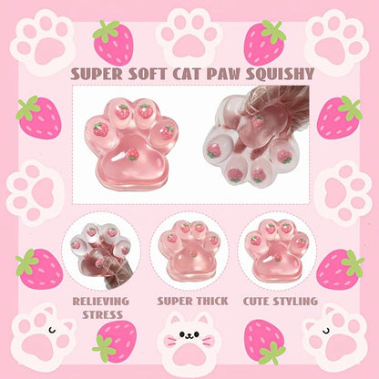 Large Cat Paw Taba Squishy Big Squeeze Toys 5-inch Strawberry Pink Cute Fufu Squishy Sensory Stress Relief Fidget Toys for Party Favors Sensory Anxiety Toys for Adults (Strawberry)