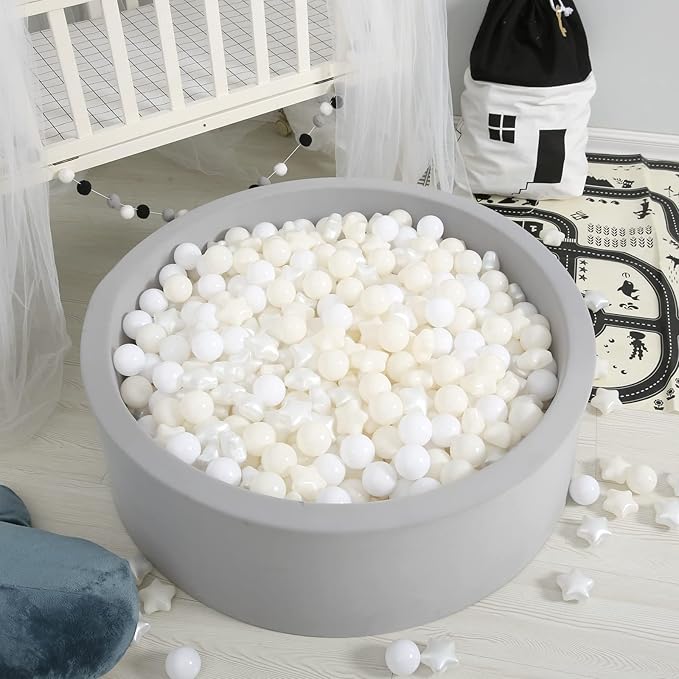 GOGOSO Star Ball Pit Balls for Toddlers, Star Beige Plastics Balls for Ball Pool Birhtday Party Girls Kids with Storage Bag, 2.17inches 100pcs/sets for Friendship Bracelet