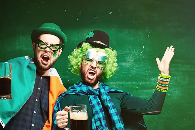 Moon Boat 74PCS St. Patrick's Day Shamrock Rubber Wristbands Bracelets - Party Favors Supplies Gifts Decorations, 6 Styles