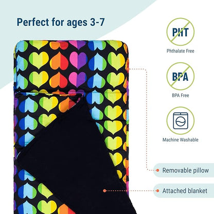 Wildkin Original Nap Mat with Reusable Pillow for Boys & Girls, Perfect for Elementary Daycare Sleepovers, Features Hook & Loop Fastener, Cotton Blend Materials Nap Mat for Kids