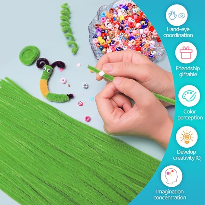 IOOLEEM 200pcs Dark Green Pipe Cleaners, Glitter Chenille Stems, Pipe Cleaners for Crafts, Pipe Cleaner Crafts, Art and Craft Supplies, Christmas Pipe Cleaners.