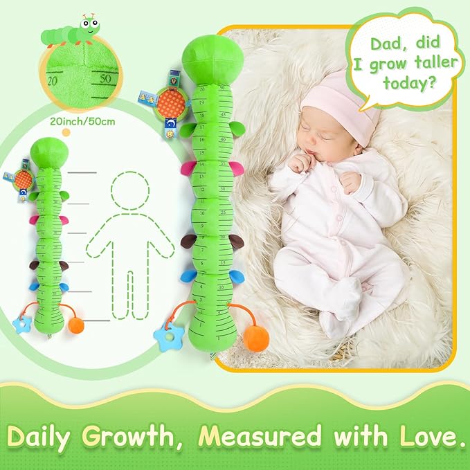 Tummy Time Baby Toys Sensory Musical Animal Stuffed Car Seat Toy for Infant 0-3-6-12 Months Newborn, Plush Caterpillar with Mirror,Crinkle,Rattle Teething Toys for Baby Boys Girls Shower Gifts, Green