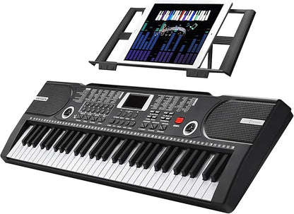 61 Key Keyboard Piano, Portable Electronic Keyboard Piano for Beginners with Speakers, Microphone, Sheet Music Stand, 100 Voices, 100 Rhythms, Digital Music Keyboard - Black