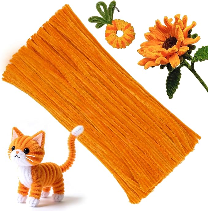 ZXIIXZ Chenille Stems Pipe Cleaners, 100 Pcs Pipe Cleaners Craft Supplies for DIY Hand Craft Arts Making, Festivals Home Bouquet Decorations Craft/Orange