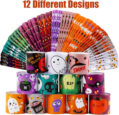 VEYLIN 48 Pieces Halloween Slap Bracelets for Kids, 12 Styles Snap Bracelets Bulk Halloween Giveways for Kids Slap Bracelets Party Favors