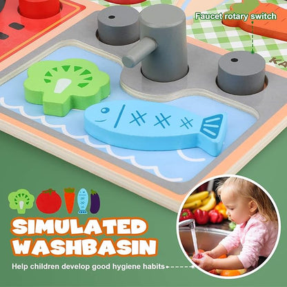TOY Life Wooden Kitchen Sets for Kids, Wooden Play Food, Wooden Food Toys, Wooden Kitchen Toys, Wooden Play Set, Wooden Puzzles for Toddlers, Toy Cooking Set for Toddlers