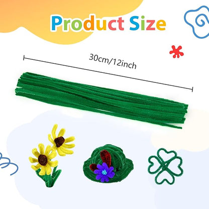 Caydo 300 Pieces Dark Green Pipe Cleaners Craft Supplies Chenille Stems for DIY Craft Projects Easter Decorations, 6mm x 12inch