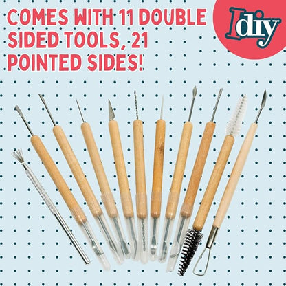 Pottery Tool Kit -21 Tip Double Sided, 11-Piece Tool Beginner's Clay Sculpting Set, Clay, Wood Carving, Ceramic Art Project Accessory for School, Classrooms, Kids/Adults, Birthday Gift, Craft Activity