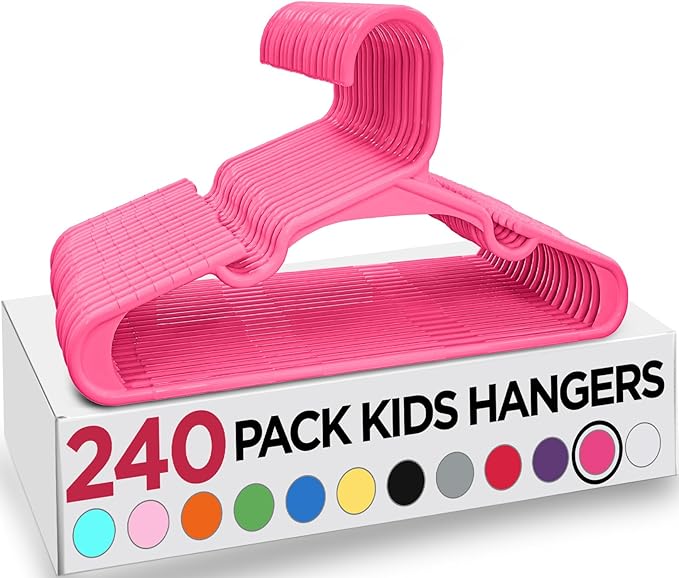 Utopia Home 240 Pack Kids Hangers - 11.5 Inch Plastic Baby Hangers for Closet - Childrens Hangers for Clothes & Infant Hangers for Closet - Ideal for Everyday Standard Use (Pink)