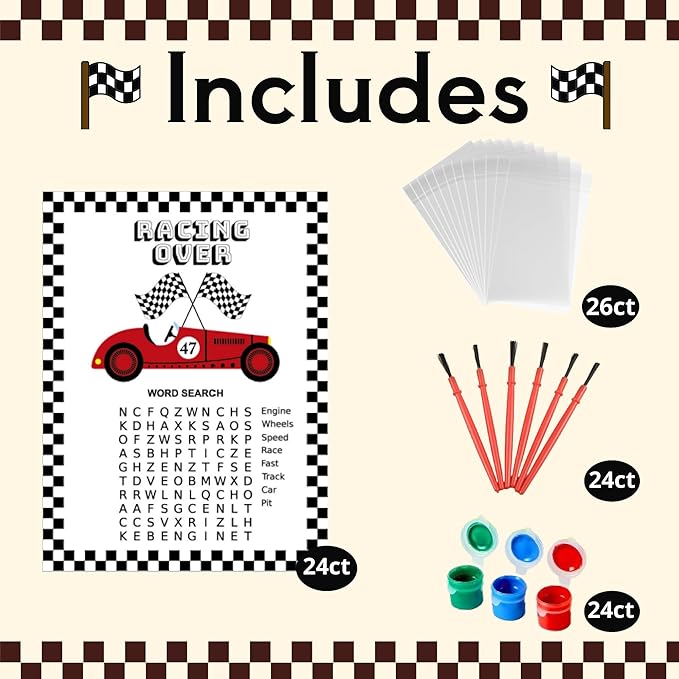 GEECOZYLIFE Thank You for Coming Gifts - 24 PCS Race Car DIY Crafts Kit - Unfinished Wooden Car Painting Set - Race Car Birthday Supplies Classroom Rewards Gifts Bulk
