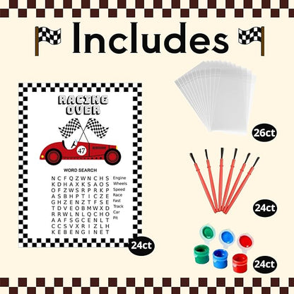 GEECOZYLIFE Thank You for Coming Gifts - 24 PCS Race Car DIY Crafts Kit - Unfinished Wooden Car Painting Set - Race Car Birthday Supplies Classroom Rewards Gifts Bulk