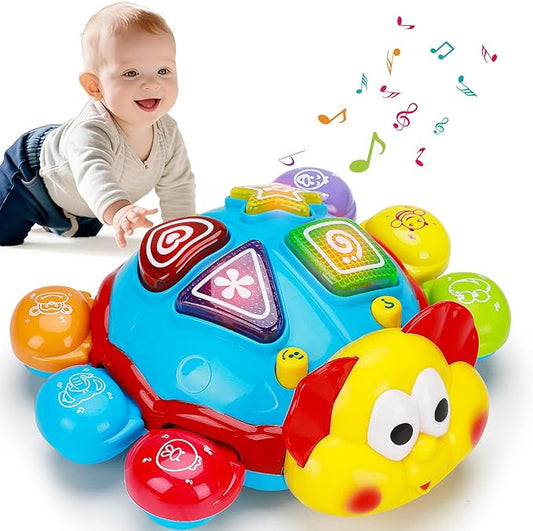 Baby Crawling Toys 6-12 Months, Musical Light Up Tummy Time Toy for Infant 0-6 7 8 9 10 Month Old, Toddler Spanish English Bilingual Learning Educational Development Gift 1 2 Year Old Boys Girls