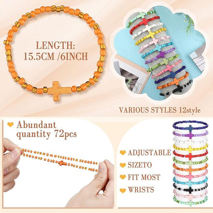 72 Pcs WWJD Bracelets Jesus You Christian Bracelets Bulk, Beaded Friendship Bracelet for Women Kid Colorful Religious Bracelets Inspirational Reminder Jewelry Gift(Religious)