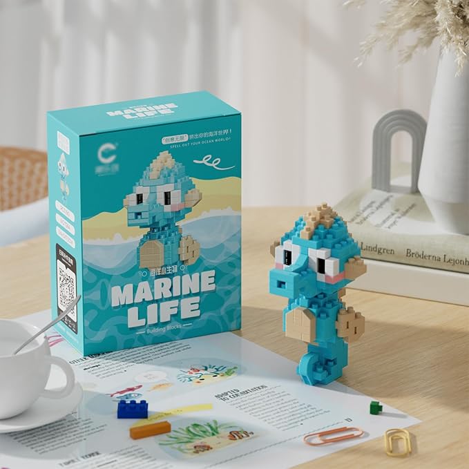 Marine Animals Building Blocks Sets Mini Building Blocks Ocean Animal Sea Creatures Building Blocks Set Mini Building Blocks Toys STEM Gifts for Kids Adult(Seahorse)