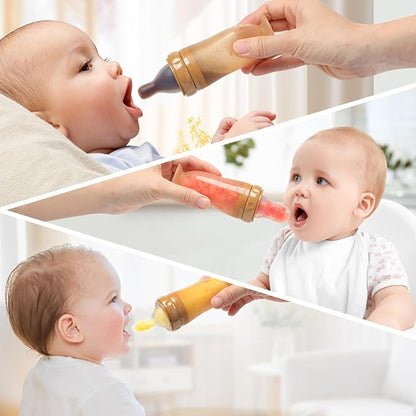 Baby Multifunctional Complementary Food Bottle, Silicone Milk Bottle 3-in-1, Including Dispensing Spoon, Regular Nipple and Fruit Puree Feeding Nipple, Auxiliary Weaning Bottle