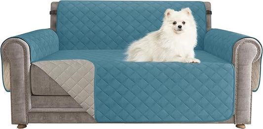 CHUN YI Loveseat Cover, Water Resistant Slipcover for 2 Cushion Couch, Washable Sofa Cover with Adjustable Strap Storage Pocket for Living Room Dog Pet (Loveseat, Blue)
