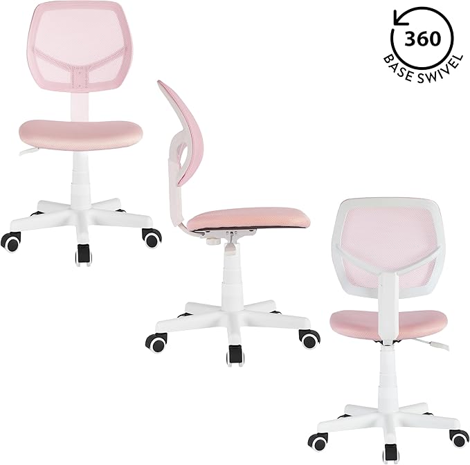 Urban Lifestyle Computer Office Rolling Swivel Task Desk Chair with Mesh Backrest and Caster Wheels,Pink with White Legs