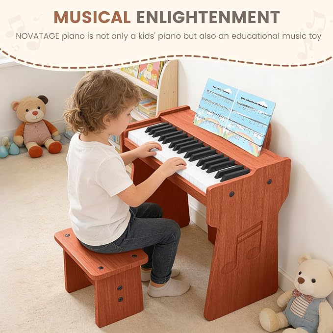 Kids Piano Keyboard, 37 Keys Wooden Digital Piano for Kids, Mini Baby Piano Toy, Music Educational Instrument Toy for 2+ Girls and Boys (Brown)