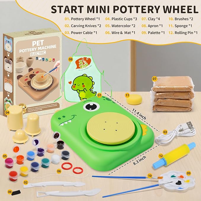 Skirfy Pottery Wheel for Kids - Arts and Crafts for Kids Ages 8-12,Complete Pottery Painting Kit Arts with Clays,Art Supplies Toys for Girls Boy Birthday Gift for 6+,Kids Gifts for Grandkids